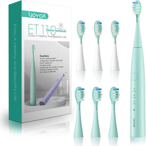 Brosse à Dents Électrique Sonique Adultes, Jusqu’à 70 Jours 41000VPM, Brosse a Dent Sonique avec Fonction Mémoire, 6 Têtes, 3 Modes, Minuteur de 2 Minutes, Étanche IPX7, Vert (1/5)