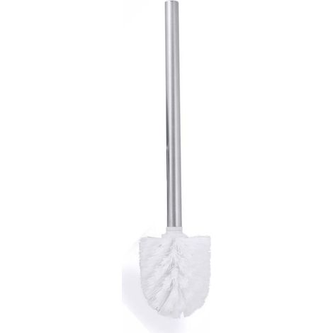 Brosse WC chromée avec long manche en métal antidérapant et poils en plastique résistants, nettoyage en profondeur, effet antiadhésif, durable, 35 cm, blanche (1/5)