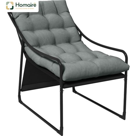 HOMAIRE Gartensessel mit dickem Sitzkissen, Loungesessel mit Armlehne bis 120 kg belastbar pour Garten und Balkon, Grau