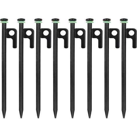 CCYKXA Set of 8 heavy-duty 40cm high-strength steel tent pegs with hook and hole, metal ground stakes for outdoor use, hiking, gardening, and hard, rocky ground.