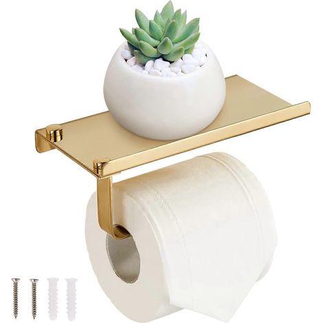 Porte-papier toilette mural avec étagère pour téléphone - Porte-papier toilette en acier inoxydable pour salle de bain (1/5)