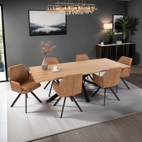 Ensemble repas table 2,4m naturel + 6 fauteuils camel - VENTER