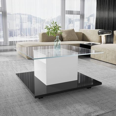 Table basse 80x40x40 cm verre haute brillance, roulettes pivotantes, mobile, design contemporain (1/5)