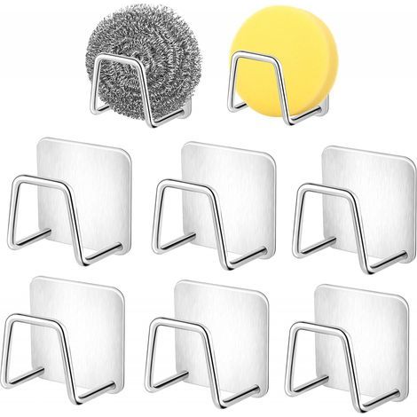 Lot de 6 porte-éponges pour évier de cuisine, porte-éponges autocollant, porte-éponges en acier inoxydable, porte-éponges en acier inoxydable (1/5)
