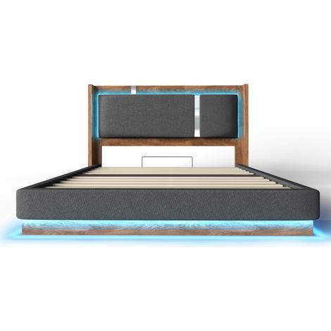 Letto contenitore 180 x 200 cm con rete a doghe, LED, sollevamento idraulico, grigio noce (1/5)