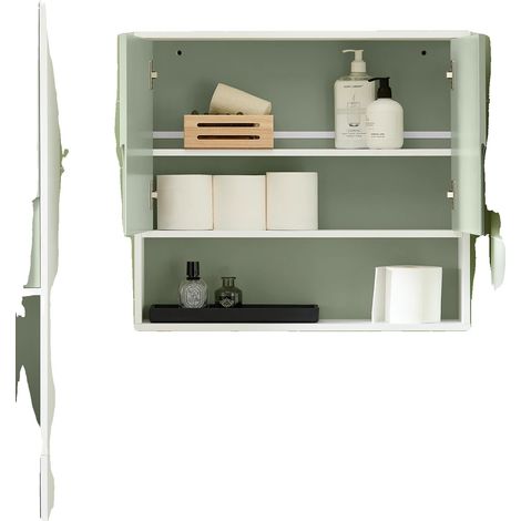 Armario de baño con estantes ajustables, diseño que ahorra espacio, color verde claro. (1/2)