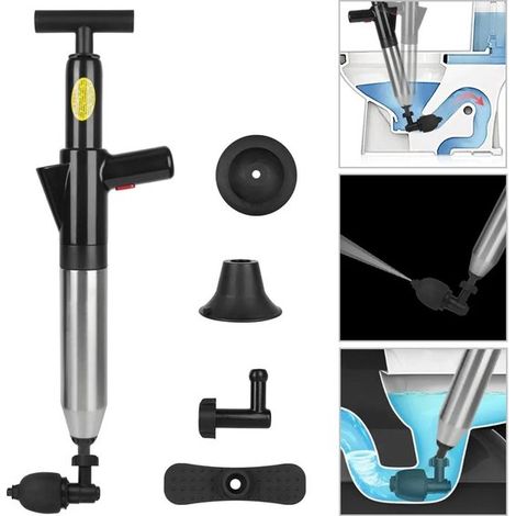 Déboucheur pneumatique professionnel – 4 embouts – Compteur pression 0-8 bar – Inox – Pour WC, évier, canalisation (1/5)