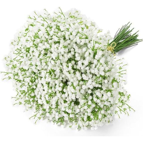 Set of 6 artificial gypsophila flower branches with a realistic feel for wedding parties, floral arrangements, and home decor (white) (1/5)