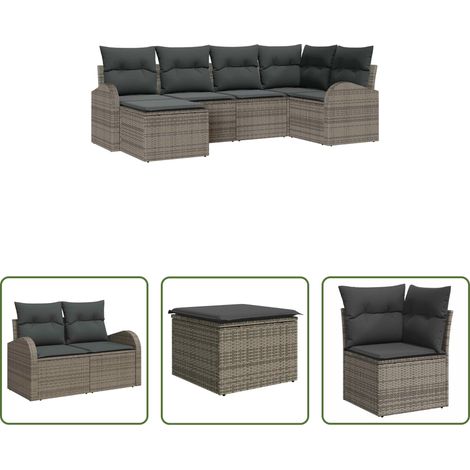vidaXL Poly-Rattan - Sofa Set mit Kissen mit Speicher 6 pcs Grau Poly-Rattan (1/5)