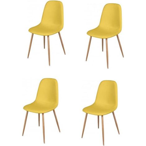 Lot de 4 chaises en tissu "Oslo" - Jaune moutarde - L 54 x l 45 x H 87 cm - Livraison gratuite (1/3)