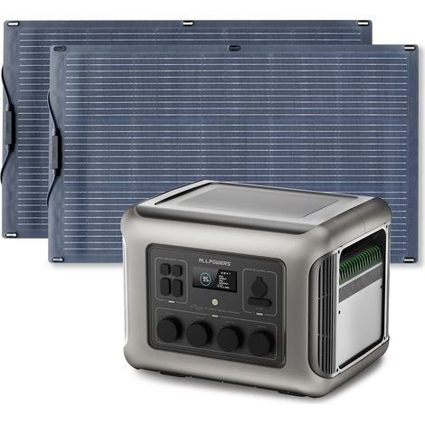 ALLPOWERS R2500 V2 Solargenerator mit 2x 100W flexiblem Solarpanel, 2500W AC Ausgänge (5000W Spitze), 1920Wh LFP Tragbare Powerstation mit Solarpanel für Stromausfall, Camping, Wohnmobil und Notfälle