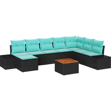 Ensemble de canapé de jardin 9 pc Noir polyrotin vidaXL (1/5)