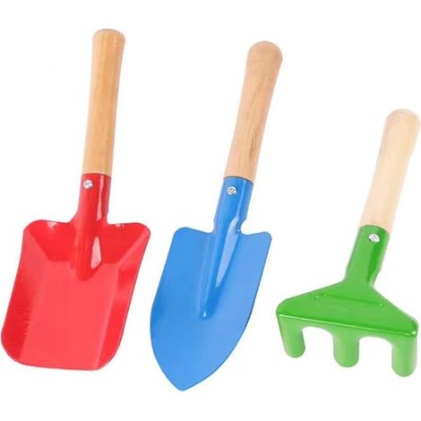 Outils de jardin pour enfants Mini avec pelle, bêche, râteau - Kit de jardin coloré - Outil de jardin pour enfants et adultes (3 pièces) (1/4)