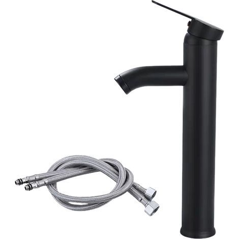 Lavabo noir mat, robinet mitigeur eau chaude et eau froide, robinet de lavabo à levier unique (couleur : noir haut) (1/5)