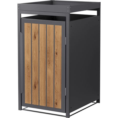 ML-Design Copribidone per Spazzatura 1 Bidone 240L 68x80x124 cm in Acciaio Antracite Effetto Legno con Tetto a Fioriera, Resistente alle Intemperie, Deposito per Bidoni di Rifiuti, Box Bidoni