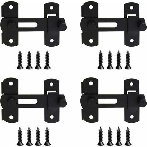 Juego de 4 cerraduras de acero inoxidable, pestillos de puerta, cerradura deslizante, color negro con tornillos para puerta de vitrina, bodega, vinoteca (1/4)
