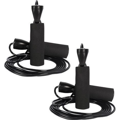 Lot de 2 cordes à sauter de fitness - Corde de vitesse 2,8 m noire pour entraînement saut, boxe, sports d'endurance, perte de poids, convient enfants et adultes (1/4)