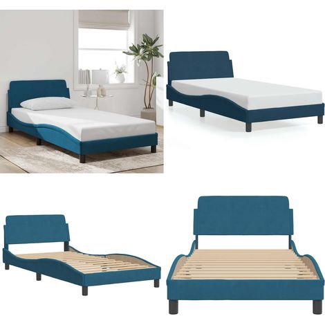 Bettgestell mit Kopfteil Blau 100x200 cm Samt - Samt Bettgestell - Blau - Doppelbett - Bettrahmen - Boxspringbetten - Home & Living (1/5)