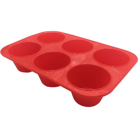Große Silikon-Muffinform, 6 Mulden, antihaftbeschichtet, Backform für Muffins, Cupcakes, Brownies, Pudding, 28 x 19 x 5 cm (Rot) (1/5)
