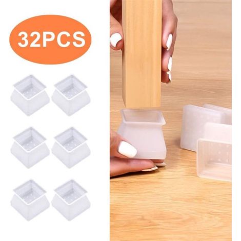 32 embouts de pieds de chaise, protections pour pieds de chaise et sols, carrés, blancs, en silicone, 40 × 40 × 30 mm (1/5)