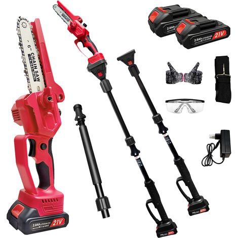 Scie-perche sans fil 300W avec moteur brushless, manche télescopique 141-240 cm, tête pivotante 180°, pour tailles de branches et arbustes (1/5)