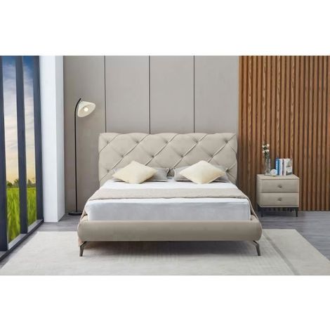 Lit Capitonné Beige Luxuria 140 X 190 CM (1/2)