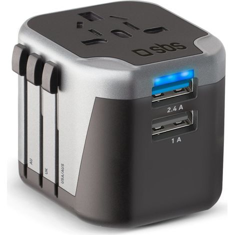 SBS TEADAPT2USBUNI Ladegerät für Mobilgeräte Schwarz, Silber