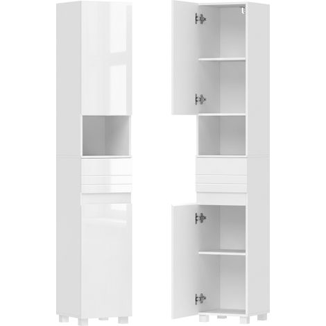 Armoire de salle de bain étroite, tablettes réglables, 30 x 30 x 170 cm, Blanc (1/5)