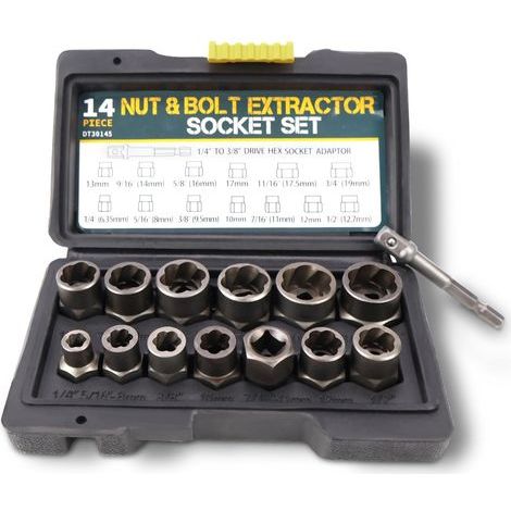 Largeight – Set mit 14 Mutternausdrehern – Hochkohlenstoffstahl – Inkl. Sechskantadapter – Für beschädigte Schrauben und Muttern (1/5)