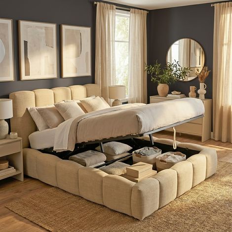 Lit coffre 140x190cm NEST + 1 sommier / Beige/ 222x171x114