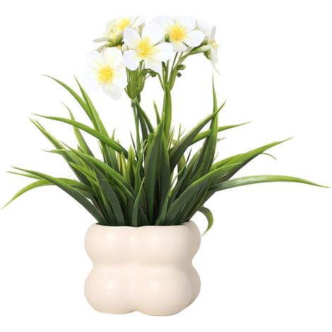 Bouquet de fleurs artificielles, fleurs en plastique longue durée, pot carré décoratif + orchidée blanche (1/2)