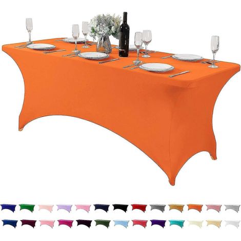 Nappe extensible universelle en spandex pour table de 180 m idéale pour les fêtes banquets mariages et autres événements - Orange-Good (1/5)