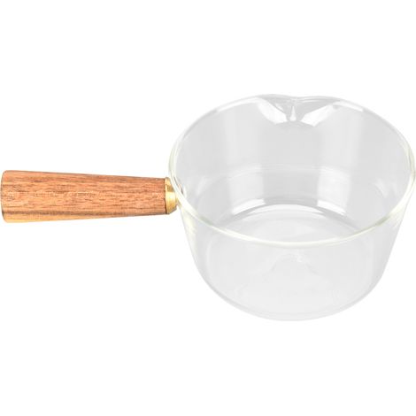 Glasmilchtopf mit Holzgriff, V-förmigem Ausguss, Nudeltopf, Kochtopf, Küchenutensil, 400 ml (1/5)