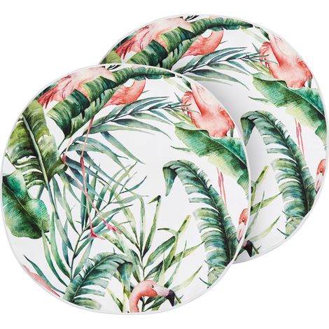 Conjunto de 2 cojines de jardín almohada de exterior ⌀ 40 cm poliéster motivo flamencos multicolor Ellera