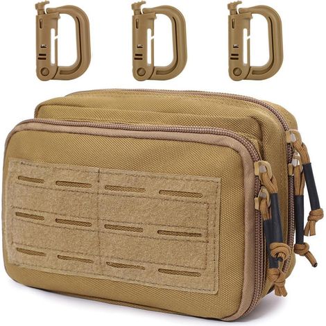 Sac tactique Molle Khaki avec 3 mousquetons, pochette utilitaire EDC pour extérieur