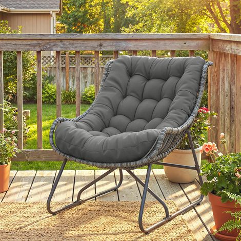 Rattansessel mit Kissen Bänder, gepolsterter Outdoor Sessel aus Polyrattan, Korbsessel bis 120kg