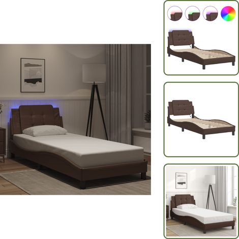 The Living Store Cadre de lit avec LED sans matelas Zadar marron 80x200 cm - Cadre de lit (1/5)