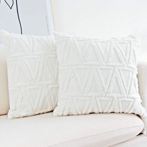 2 Stück kurze Plüsch-Kissenbezüge aus Wollsamt, dekorativer Kissenbezug im Luxus-Stil, flauschiger Kunstpelz-Kissenbezug für Sofa, Schlafzimmer, Weiß