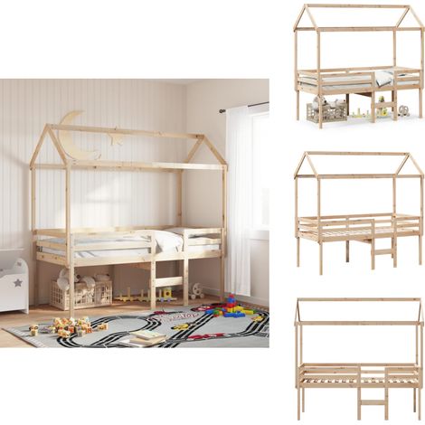 Lit haut sans matelas 80x200 cm bois de pin massif - Lit Enfant - Lit Surélevé - Lit Cabane - Lit Plateforme - Meuble Rangement (1/5)