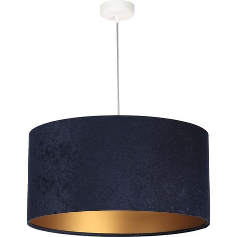 Pendelleuchte Blau Gold Stoffschirm 50 cm rund Velours Optik Wohnzimmer Schlafzimmer