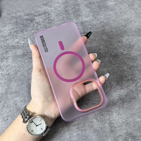 Coque magnétique semi-transparente givrée (rose, Xiaomi 14 Ultra), compatible MagSafe, protection antichoc