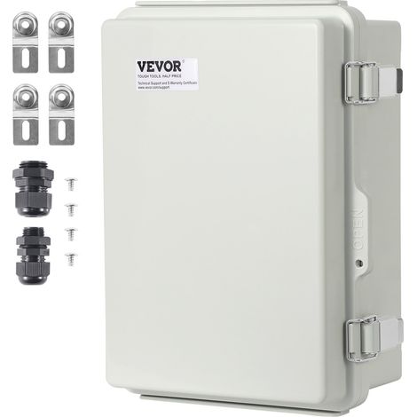 Boîte de jonction électrique, 300x200x180 mm boîtier électrique plastique ABS couvercle à charnière, loquet en acier inoxydable, étanche IP67 à la poussière pour projets électriques extérieurs (1/5)