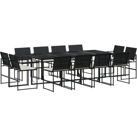 Maison Exclusive - 13-tlg. Garten-Essgruppe mit Kissen Schwarz Po