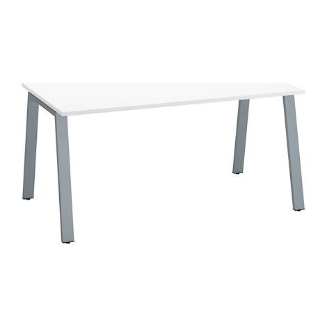 Bureau droit individuel blanc 160 x 80 cm, piétement métal aluminium - Arch - Maxiburo (1/3)