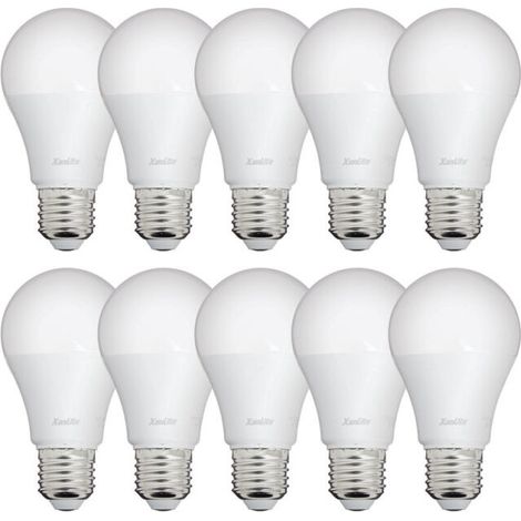 Set mit 10 LED-Lampen A60 E27, 9 W (entspricht 60 W), warmweißes Licht 2700 K, Energieeffizienzklasse A++, dimmbar (sofern nicht anders angegeben)