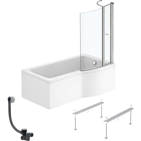 Pack baignoire bain douche 150 x 80 cm droite IDEAL STANDARD Connect Air + tablier + pare bain avec volet  + pieds + vidage Chromé