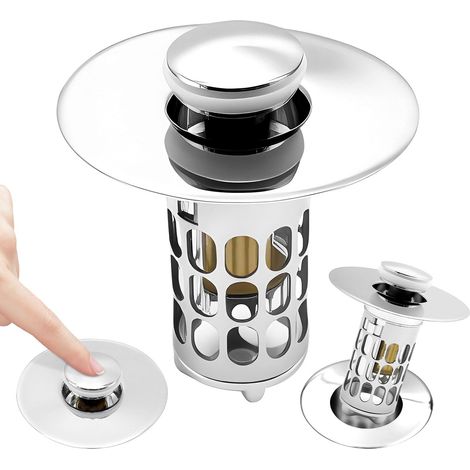 Bonde pop-up en acier inoxydable 304 avec panier filtrant amovible en acier inoxydable 304, convient pour la cuisine, la salle de bain (diamètre 25 à 46 mm) (1/5)
