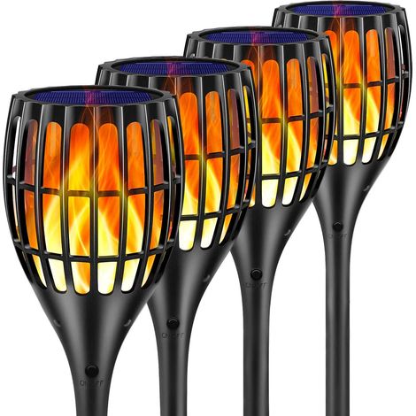 Lampe solaire extérieure améliorée, lampe torche à flamme vacillante, étanche, éclairage paysager, allumage/extinction automatique du crépuscule à l'aube, lampe torche de sécurité pour cour, terrasse  (1/5)