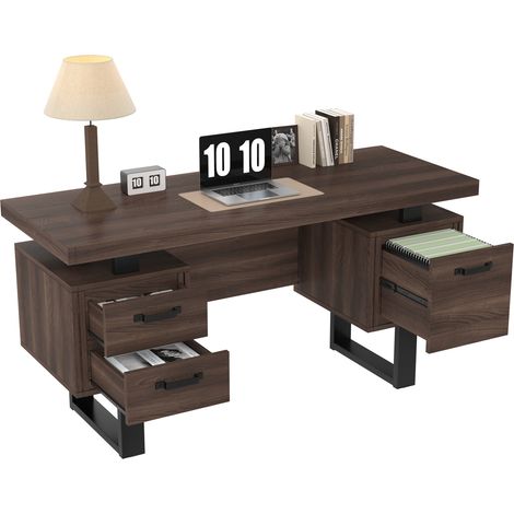 Scrivania 135x54x76 cm con 3 cassetti, marrone (1/5)
