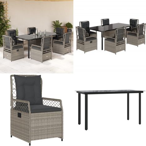 Ensemble à manger de jardin et coussins 7 pcs gris clair rotin - Chaise de jardin - Table de jardin (1/5)